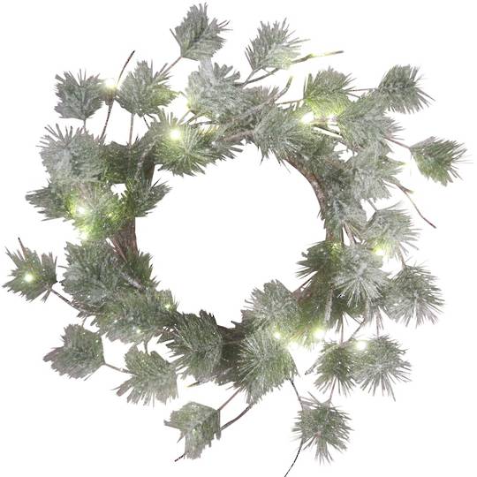 Snowy Green Pine Wreath 40cm, 24 LED Lights